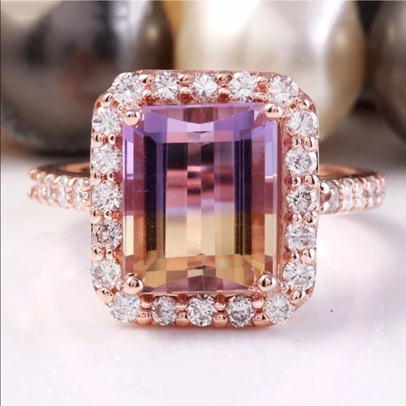 14k rose gold grade pink yellow topaz ring - Picture 2 of 8